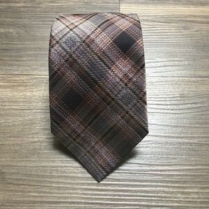 VTG Harold Powell 100% Silk Brown Tonal Plaid Quiet Luxury Careerwear